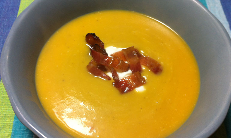 Roasted Pumpkin Soup with Candied Bacon